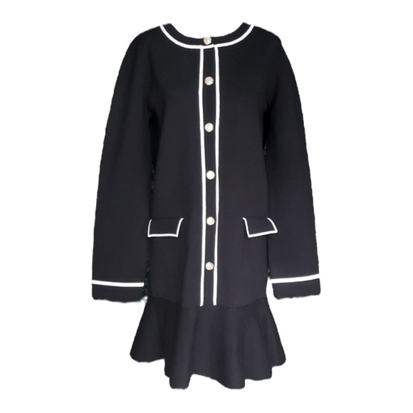Endless Rose Sweater Dress | Size XS | Black White Trim Gold Button Preppy Mini - Picture 2 of 9